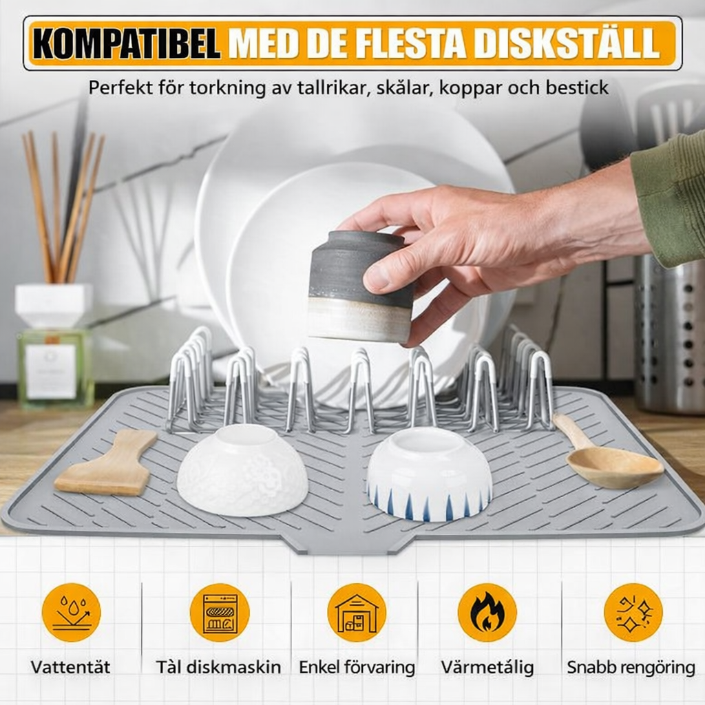 Värme- & Ytskyddande Silikon Diskmatta med Snabbavrinning