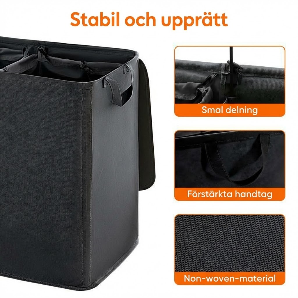 ScandiLife DuoSort™ Tvättkorg Två löstagbara tvättpåsar med lock