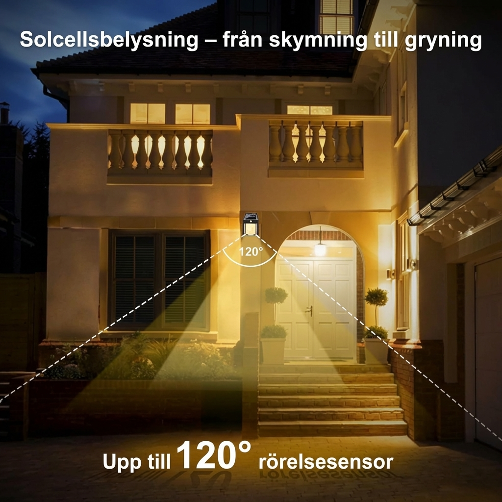 Automatiska solcellslampor (2-pack) – Tänds vid rörelse, IP65