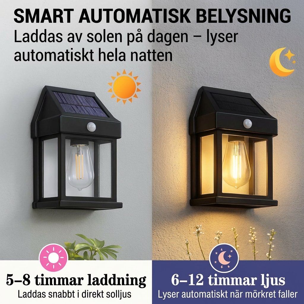 Automatiska solcellslampor (2-pack) – Tänds vid rörelse, IP65
