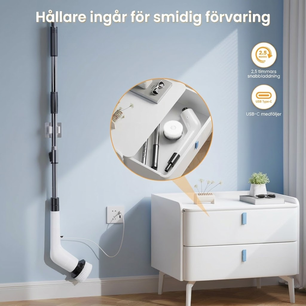 Ergonomisk Elektrisk Rengöringsborste med 8 Borsthuvuden – För hela hemmet
