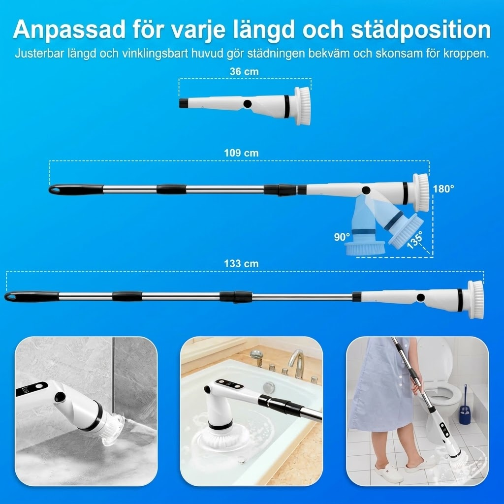 Ergonomisk Elektrisk Rengöringsborste med 8 Borsthuvuden – För hela hemmet