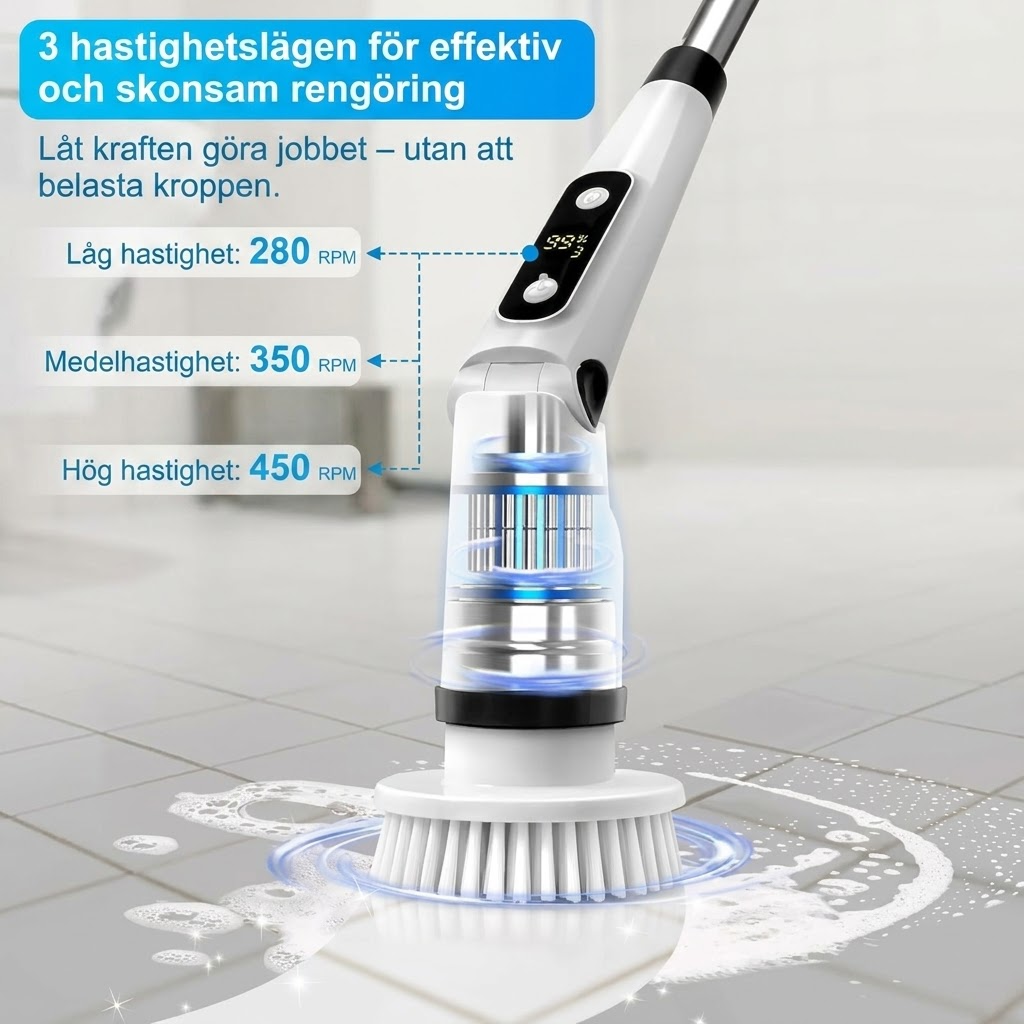 Ergonomisk Elektrisk Rengöringsborste med 8 Borsthuvuden – För hela hemmet