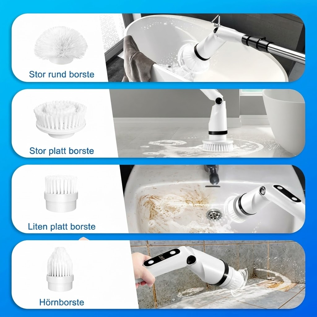 Ergonomisk Elektrisk Rengöringsborste med 8 Borsthuvuden – För hela hemmet