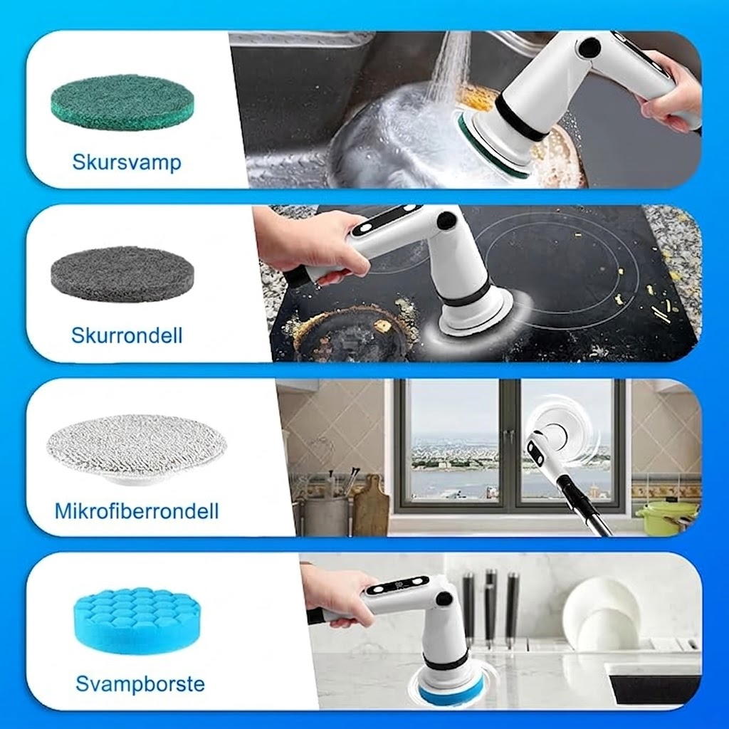 Ergonomisk Elektrisk Rengöringsborste med 8 Borsthuvuden – För hela hemmet
