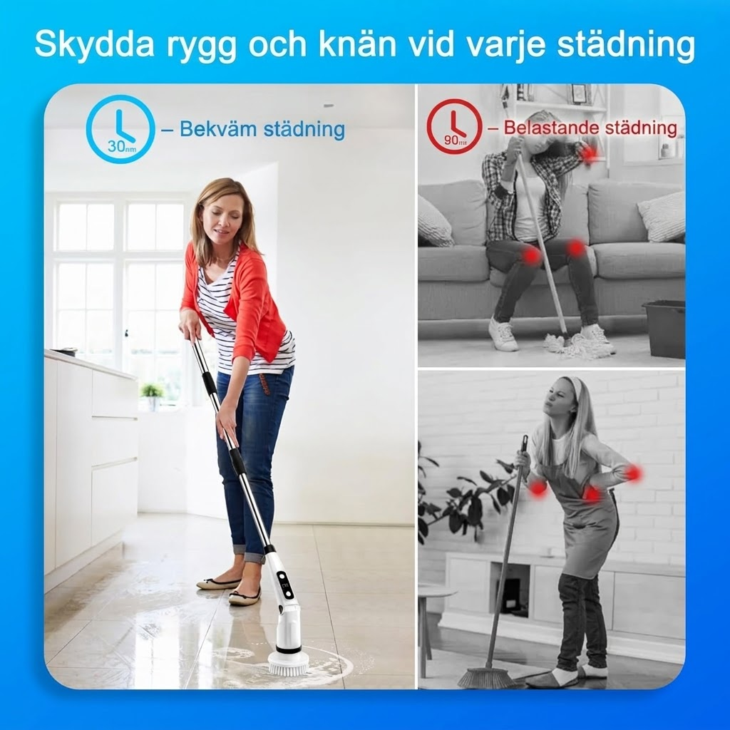 Ergonomisk Elektrisk Rengöringsborste med 8 Borsthuvuden – För hela hemmet