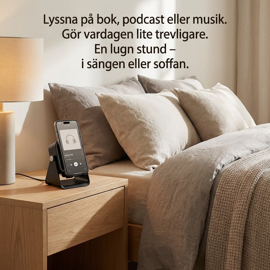 HemmaLjud™ Sätt på musiken. Lägg mobilen i hållaren. Ljudet spelas direkt – utan Bluetooth