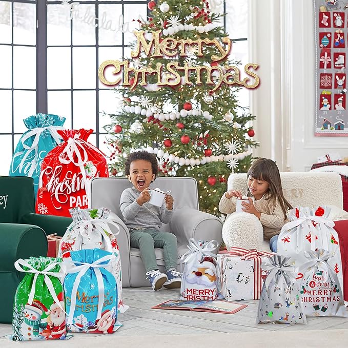 Julklappspåsar i Mixade Storlekar – 30/50-pack + Namnlapp till varje present