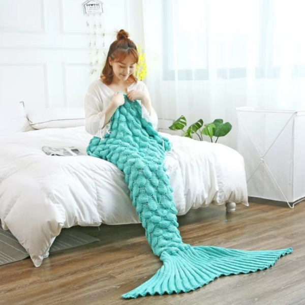 CozyMermaid Filt – Mjuk, Handstickad, Sjöjungfru Design