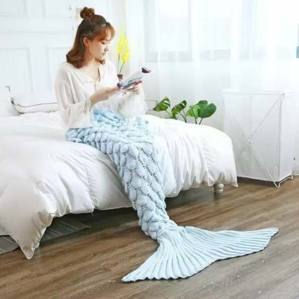 CozyMermaid Filt – Mjuk, Handstickad, Sjöjungfru Design