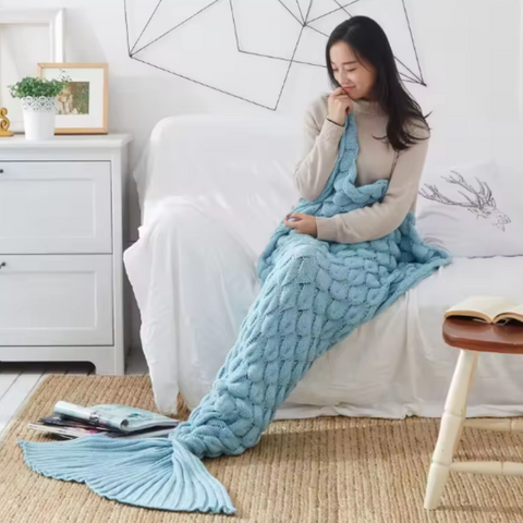 CozyMermaid Filt – Mjuk, Handstickad, Sjöjungfru Design