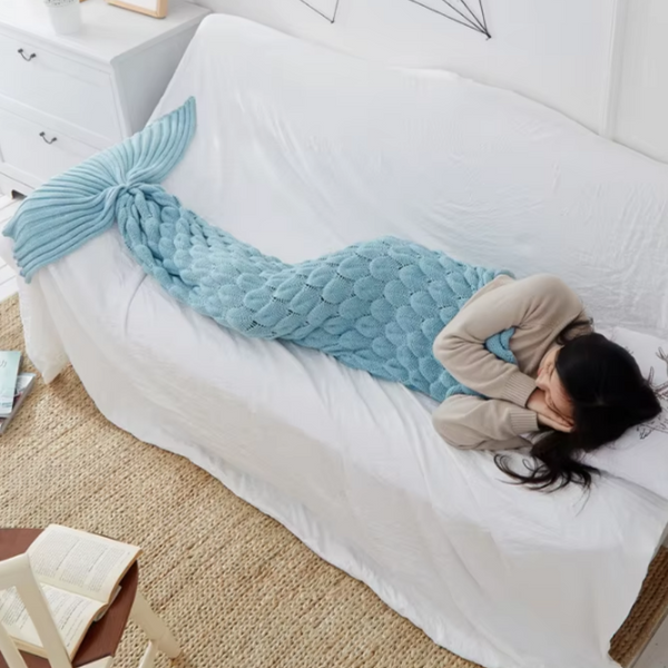 CozyMermaid Filt – Mjuk, Handstickad, Sjöjungfru Design