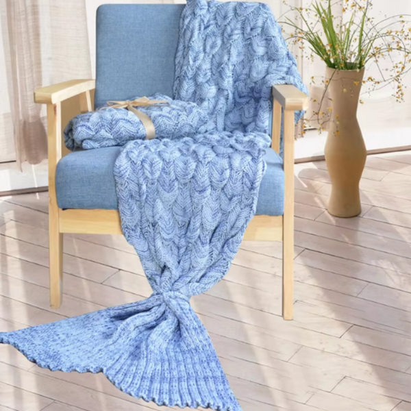 CozyMermaid Filt – Mjuk, Handstickad, Sjöjungfru Design