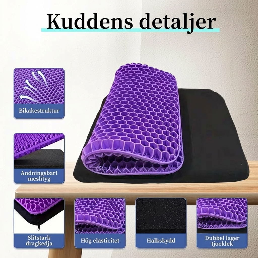 Smärtlindrande gelkudde för rygg, höfter & svanskota