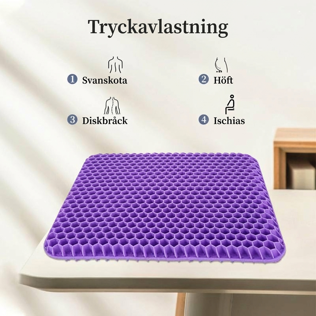 Smärtlindrande gelkudde för rygg, höfter & svanskota