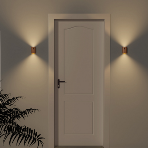 Trådlös Vägglampa i Trä med LED & Rörelsesensor