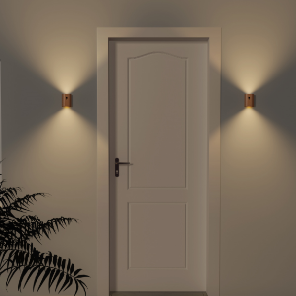 Trådlös Vägglampa i Trä med LED & Rörelsesensor