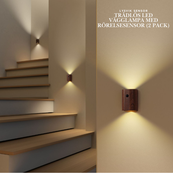 Trådlös Vägglampa i Trä med LED & Rörelsesensor
