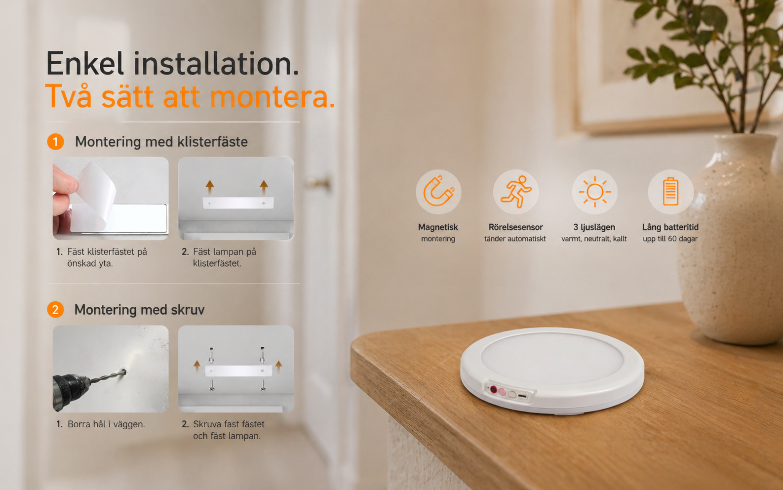 VELORA™ Sensor Taklampa (2-Pack)