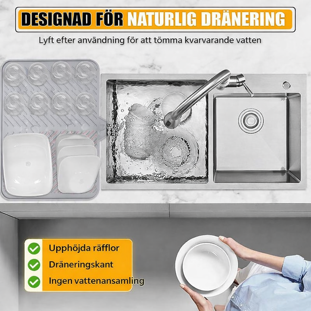 Värme- & Ytskyddande Silikon Diskmatta med Snabbavrinning