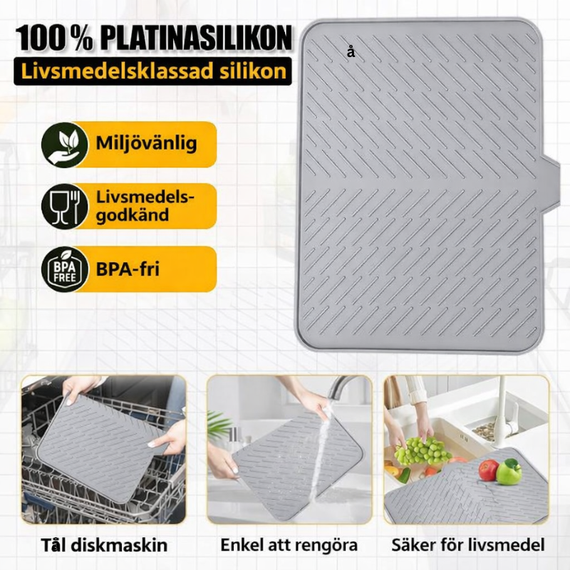 Värme- & Ytskyddande Silikon Diskmatta med Snabbavrinning